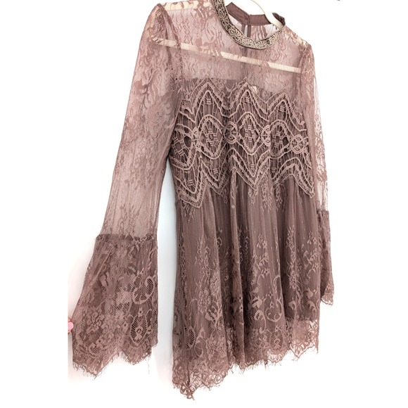 Entro Mauve Lace Coquette Whimsigoth Boho Sheer Top Medium Fairy Renaissance - Picture 4 of 11